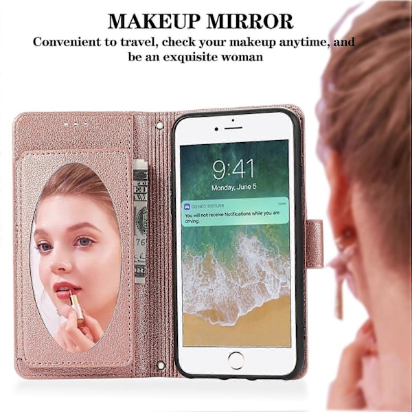 PU læder tegnebogsetui med 2 stropper til iPhone SE/SE/7/8 4,7 tommer Multicolor Rose Gold