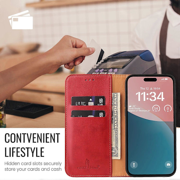 FIERRE SHANN Etui til iPhone 16 Plus PU Læder Flip Stand Wallet Telefon Cover Multicolor Style C