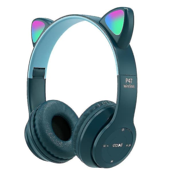 Cartoon Cat Ears Rgb Luminous Bluetooth Headset, Foldable Grey