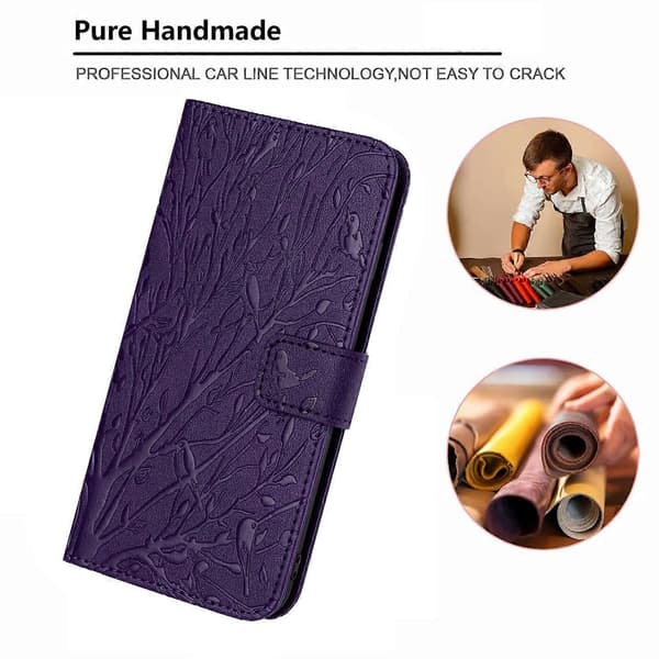 Solid farve iPhone 15 Pro Max etui med præget læder og stander Multicolor Style C