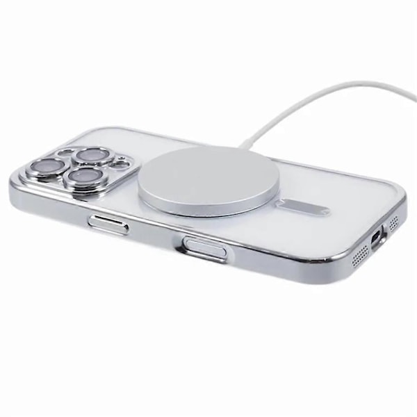 WANLONFENG Magnetiskt skal för iPhone 16 Pro Max, fullt skydd, elektropläterat TPU-skal med härdat glas Multicolor Silver