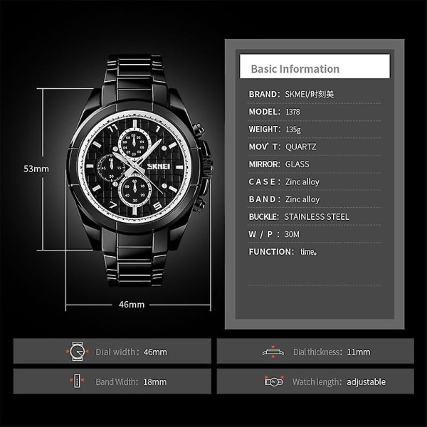 Skmei 1378 30m Vanntett Kvarts Armbåndsur i Metall Gold