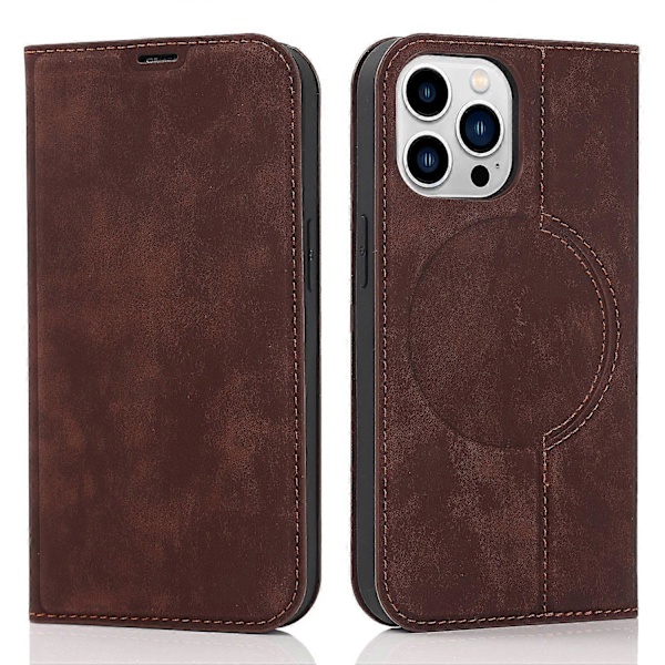 Til iPhone 14 Pro Max Etui PU Læder RFID Blokerende Magnetisk Auto-absorberende Cover Multicolor Dark Brown