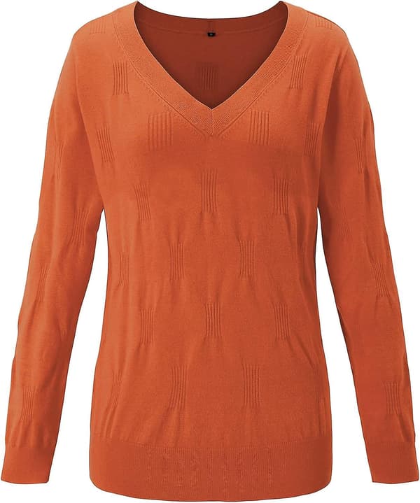 Dammode höstmode 2023 V-ringad Långärmad tröja Stickad Casual tröja Toppar Mysiga moln Rust Large