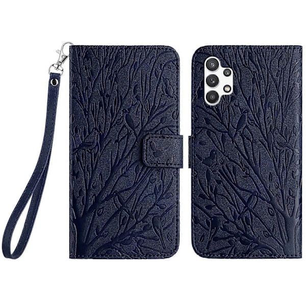 Til Samsung Galaxy A32 4G (EU Version) Etui Træ Fugl Prægning Læder Wallet Stand Cover Multicolor Style A
