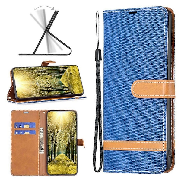 Xiaomi Redmi Note 13 5G Nahkainen puhelinkotelo Lompakkokansi Farkkukangas Yhdistelmä Multicolor Sapphire