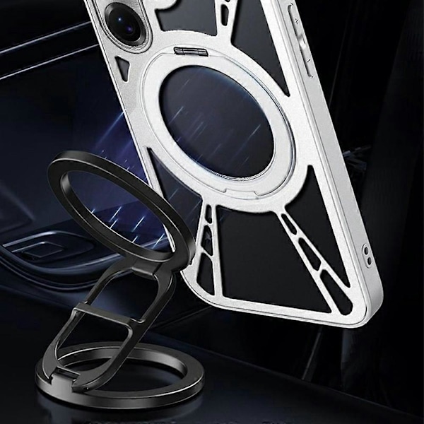 För Samsung Galaxy S25 Ultra Skal Magnetiskt Ställ Ihålig Värmeavledning Silikon + PC + Metall B Multicolor Silver