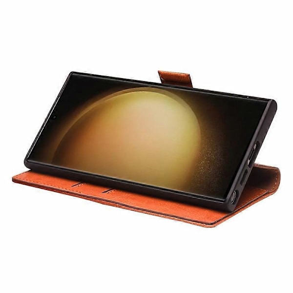 QIALINO Plånboksfodral i äkta koläder för Samsung Galaxy S23+ Stöttåligt Flip Stand Telefonskal