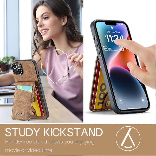 FIERRE SHANN Telefoncover med kortlommer til iPhone 14, stativ, RFID-blokering, PU-læder + TPU-telefonetui Multicolor Style F