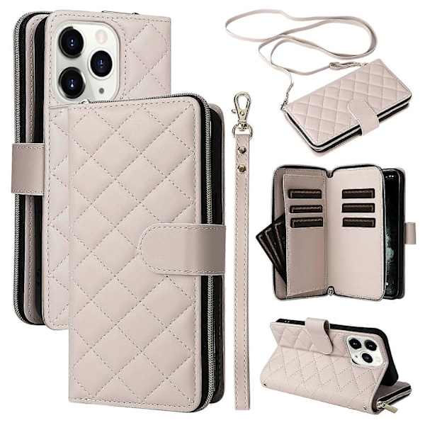 Til iPhone 11 Pro Max Etui Lynlås Pung Rombe Telefon Læder Cover med Skulderrem Multicolor Style B