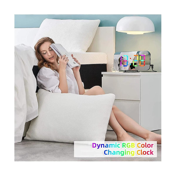 Rgb digital väckarklocka för sovrum, 6,5 tums HD och spegelskärm med 4 Rgb växlande färg och 7 R White