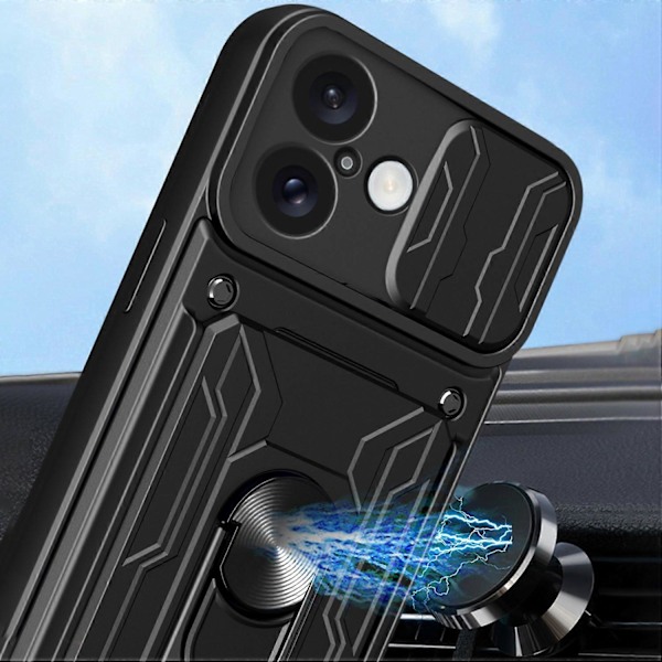 PC+TPU-etui med støttefod og kameraskydedæksel til iPhone 16 Plus Multicolor Style C