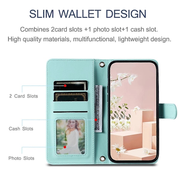 Plånboksfodral i PU-läder med rombmönster för iPhone 15 Plus Multicolor Mint Green