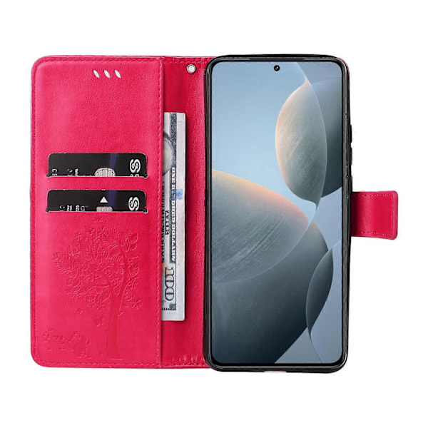KT Imprinting Flower Series-3 Fodral till Xiaomi 14T Katt Träd Mönster Flip Läder Telefonskal Multicolor Style F