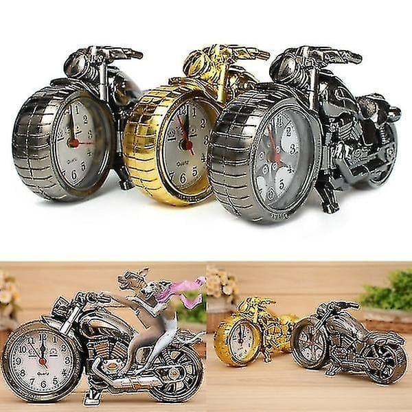 Motorcykeldesign Quartz Clock Väckarklocka Time Keeper Silver