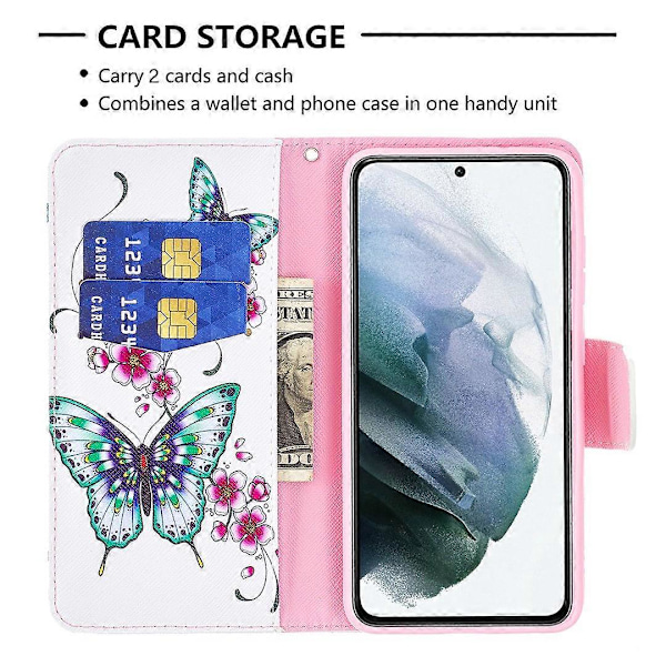 Plånboksdesign Mönstertryck Fullständigt Skydd Läderställ Fodral för Samsung Galaxy S21 FE 5G