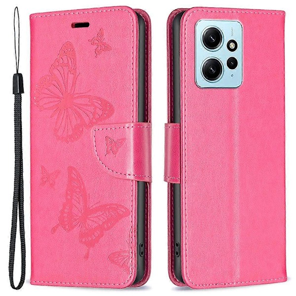 Wallet Stand Case til Xiaomi Redmi Note 12 4G Sommerfugl Præget Læder Telefon Cover med Rem Multicolor Style E