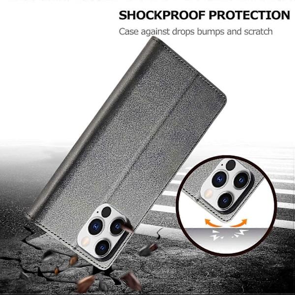 LC.IMEEKE Pung Etui til iPhone 15 Pro Max Kalvetekstur Foldbart Stativ PU Læder Flip Cover Multicolor Style C