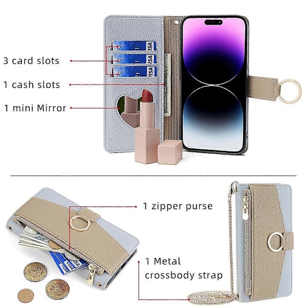 iPhone 15 Pro PU-nahkainen sormipidike puhelinkotelo lompakkoteline täysi suojaava kansi meikillä Multicolor Style D