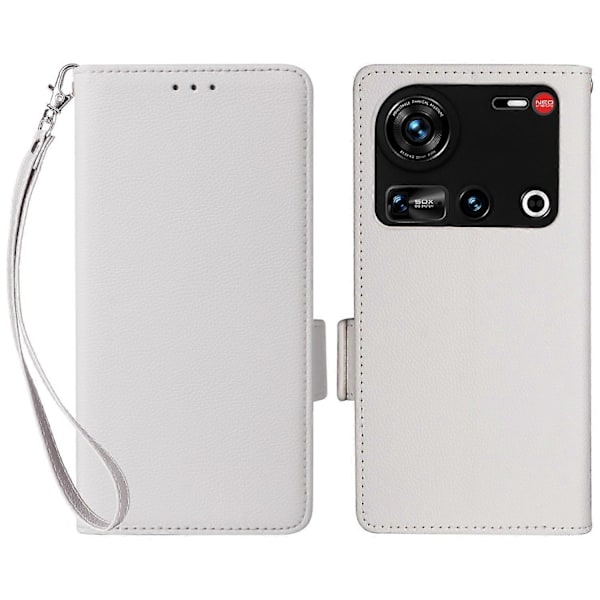 For ZTE nubia Z70 Ultra Deksel med Håndleddsstropp Litchi Tekstur PU Lær Lommebok Telefondeksel Multicolor White