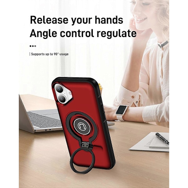 iPhone 16 Plus -kotelo TPU+PC Magneettinen autoteline puhelinkuori sormuksella Multicolor Red