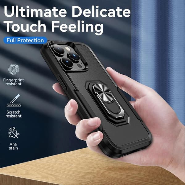 Defender Series för iPhone 14 Pro 6.1 tum Ring Kickstand Design PC+TPU Mobilskal Baksida