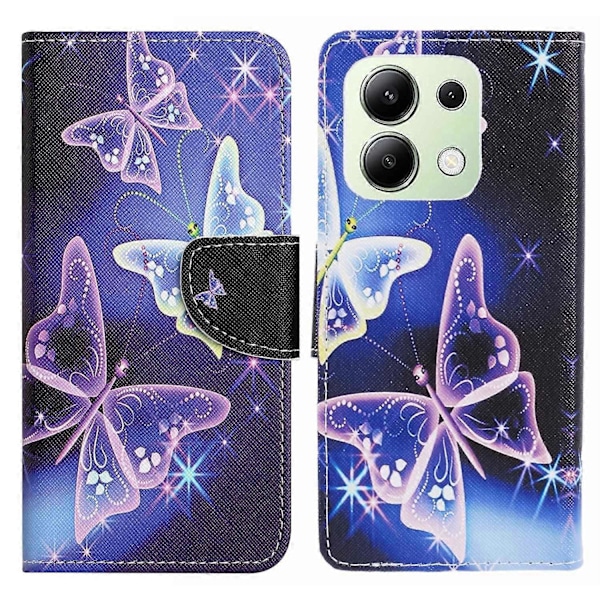 Xiaomi Redmi Note 13 4G Lompakkokotelo PU-nahkaa Kuvioitu Puhelinkotelo Ristikkäinen Tekstuuri Multicolor Sparkling Butterflies
