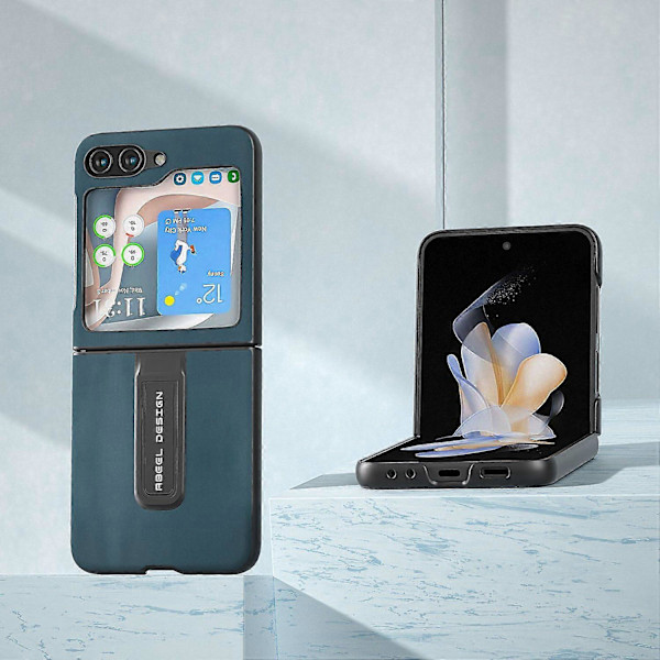 Til Samsung Galaxy Z Flip5 5G Støtteben Nappa Tekstur Etui Ægte Koskindslæder+PC Telefoncover Multicolor Style B