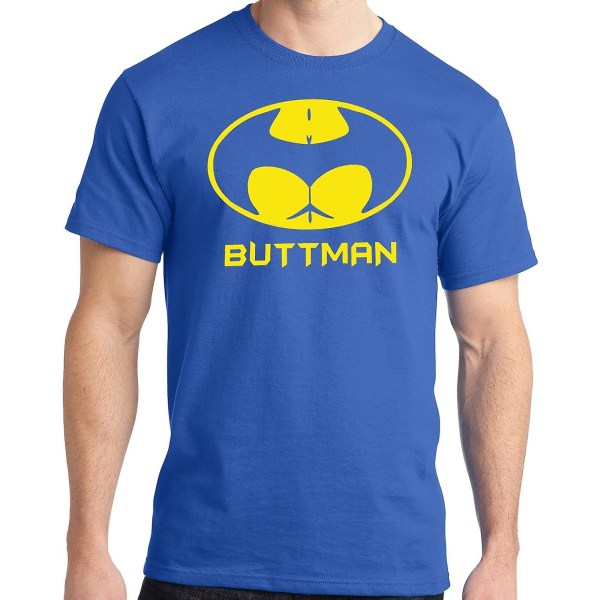 Rolig stor och lång King Size Buttman Parodi T-shirt Royal XXL