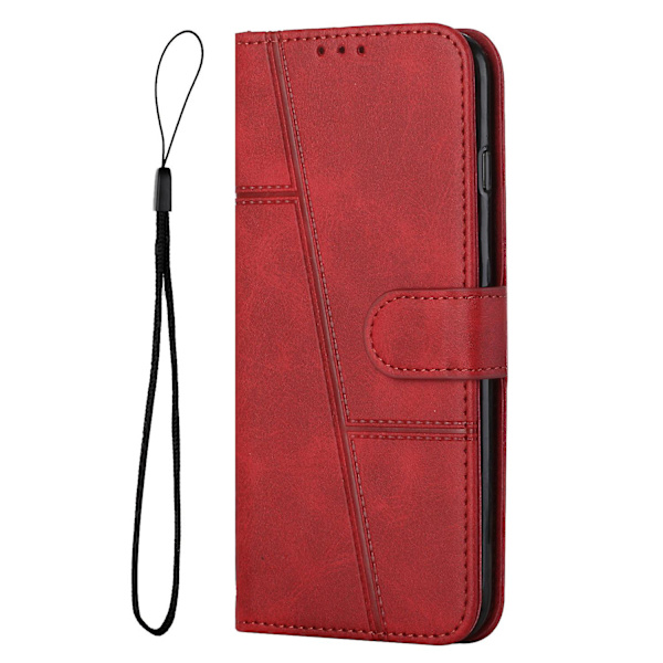 För Vivo Y33s / Y21s / Y21 Vikbart stativsömmar Pu- case Stativ Magnetstängning Stötsäker Flip Folio Cover med rem Red