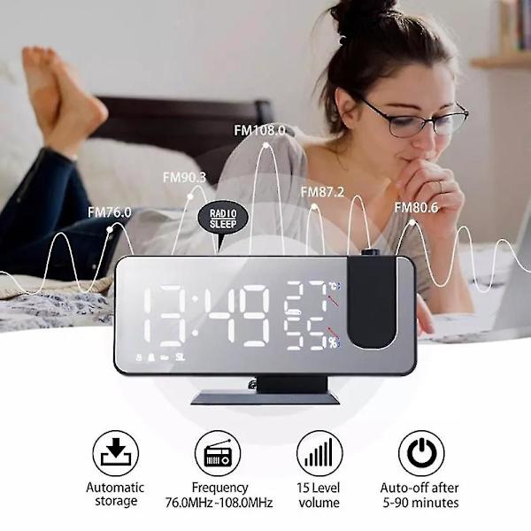 Projektions Vækkeur, Digitalt Vækkeur Med Projektion, Radio Vækkeur Med Usb-Tilslutning, Stort Led Display, Snooze Dobbelt Alarm, Projektion B