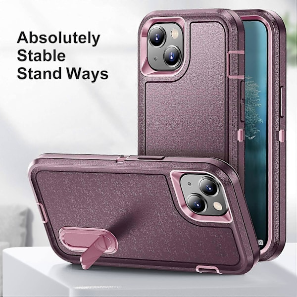 För iPhone 15 Plus PC+TPU Mobilskal Stöttåligt Anti-Fall Mobiltelefonskydd med Ställ Multicolor Style J