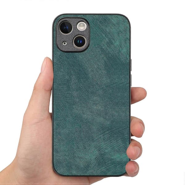 Støtsikkert, slankt retro skinn telefon deksel til iPhone 15 Plus - Multicolor Green