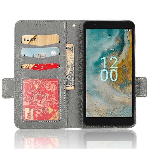 Lompakko PU-nahkainen puhelinkotelo Nokia C02:lle, Litsi-kuvioinen jalustalla varustettu puhelinkotelo Multicolor Style D