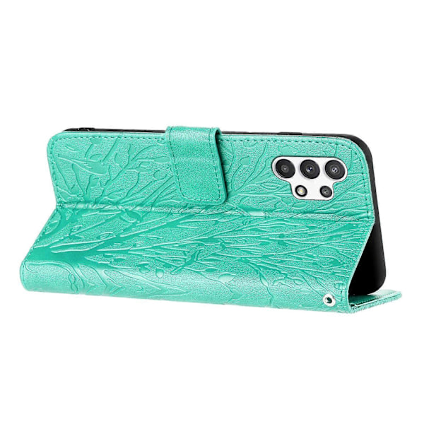 Til Samsung Galaxy A32 4G (EU Version) Etui Træ Fugl Prægning Læder Wallet Stand Cover Multicolor Style B