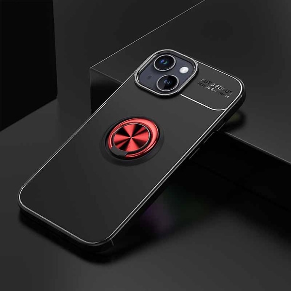 TPU Telefondeksel til iPhone 15, Ringholder Støtte Anti-ripe Telefon Bakdeksel Black   Red