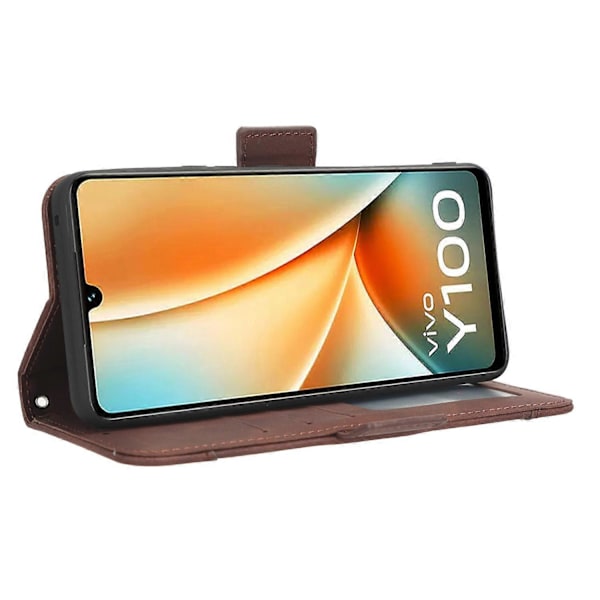 Til vivo Y100 5G/T2 5G Multipla Kortpladser PU Læder Telefon Etui Stativ Pung Cover Multicolor Style E