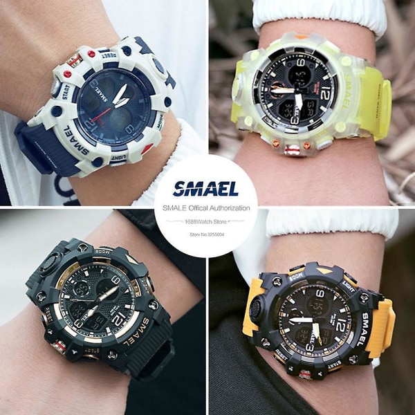 Smael Herr Sport Digitala klockor Dual Time Quartz Armbandsur Orange Chronograph Vattentät Watch Relogio Reloj Blue white-Box