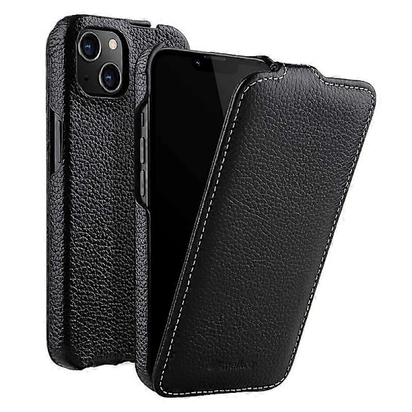 MELKCO Äkta Läderfodral för iPhone 14 (Ko Läder+PC Skal) Vertikalt Flip Skydd Multicolor Style A