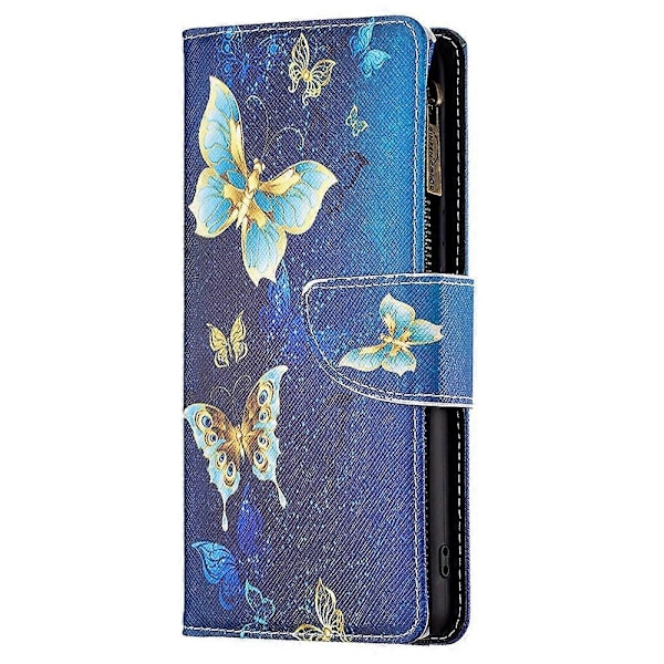 BF03 Mönstrat Fodral med Dragkedja i PU-läder för Xiaomi Redmi Note 13 Pro 4G/Poco M6 Pro 4G Multicolor Golden Butterflies