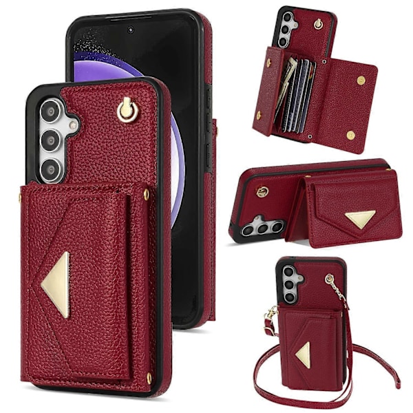 Samsung Galaxy S23 FE -kotelo PU-nahka+TPU-korttipidike jalustalla ja olkahihnalla Multicolor Style C