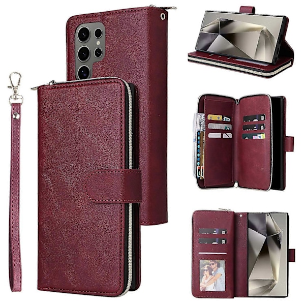 Fodral för Samsung Galaxy S25 Ultra med dragkedjeficka PU Läder Telefonskydd med Handrem Multicolor Style E