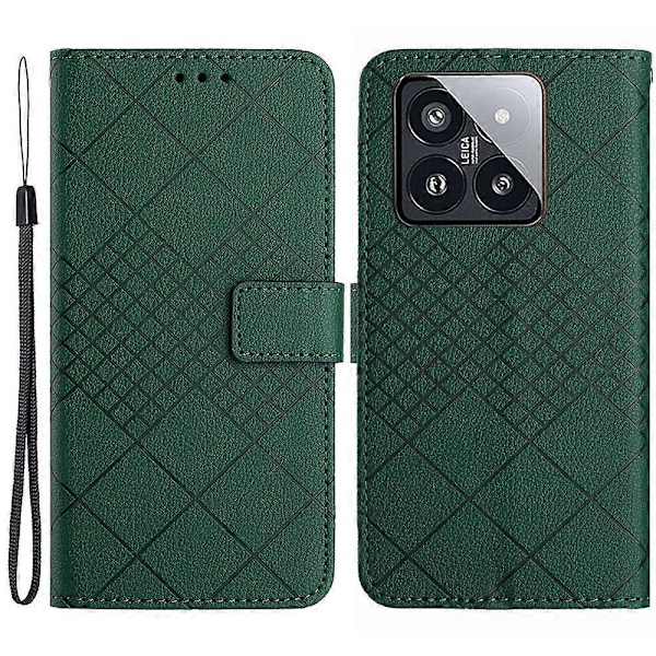 HT06 Skal för Xiaomi 14 Anti-repa Präglat PU Läder Litchi Textur Smartphone Skydd Multicolor Style D