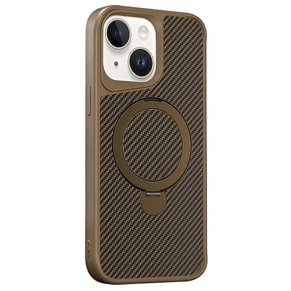 För iPhone 14 Mobilskal med Magnetiskt Ställ TPU+PC Kolfiber Baksida - Grå Multicolor Brown
