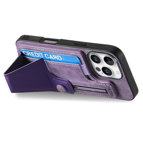 Retro læder bagcover med kortslot og sidefodstøtte til iPhone 16 Pro Max - Grøn Multicolor Purple