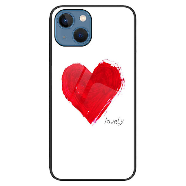 För Iphone 15 Plus Printed case härdat glas+pc+tpu Hybrid cover Lovely