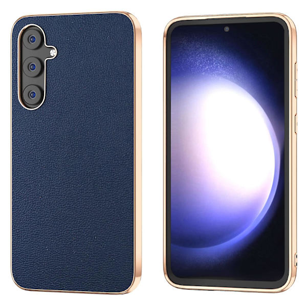 För Samsung Galaxy S23 Fe Litchi Texture Phone case Läderbelagd Pc+tpu Cover Blue