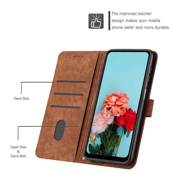 För Xiaomi Redmi A1 4g / A2 4g Skin-touch läder phone case linjer med tryckt stativ Cover Brown