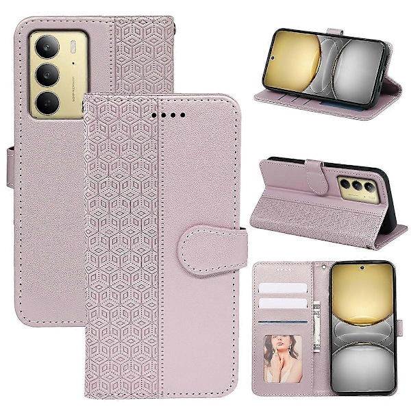 Plånboksfodral för Realme C75 4G med mönsterprägling i läder Multicolor Rose Gold