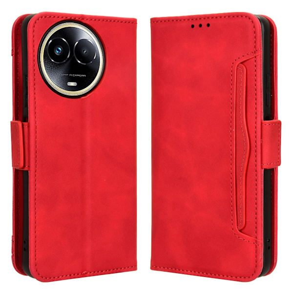 PU Læder Etui med Flere Kortlommer til Realme 11x 5g, Beskyttende Telefoncover med Wallet Stand Funktion Red